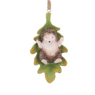 Hedgehog Christmas Bauble | Leaf-Shaped Resin Christmas Tree Ornament - 11cm