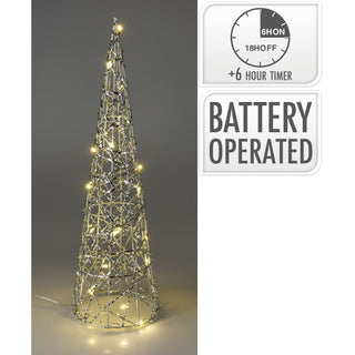 Silver Cone LED Christmas Tree | Warm White Pre-lit Light-Up Tree Cone - 40cm