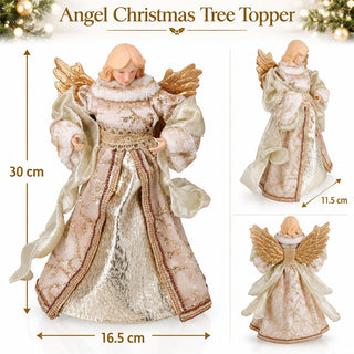 Angel Christmas Tree Topper, 30cm Traditional Festive Angel with Gold Wings