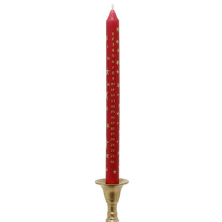 Red Christmas Advent Candle, Festive Gold Star Countdown Dinner Candle