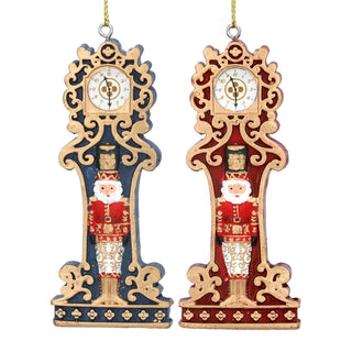 Clock with Nutcracker Christmas Bauble | Resin Christmas Tree Ornament - 9cm