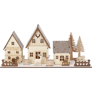 Christmas Scene Light-Up Houses | LED Wooden Winter Houses Ornament - 40cm