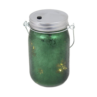 Frosted Glass Light Up Snowflake LED Mason Jar Christmas Lantern With Handle ~ Green