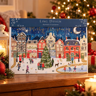 Christmas Street Advent Calendar, 33.5cm Festive Town & Ice Skating Design