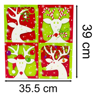 3D Reindeer Christmas Advent Calendar - Glittered Die-Cut with Ribbon, 35.5x39cm