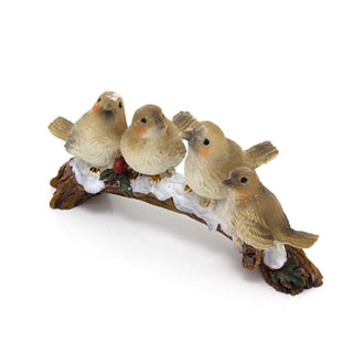 Festive Snowbirds on a Branch | 4 Bird Christmas Wildlife Ornament Figurine