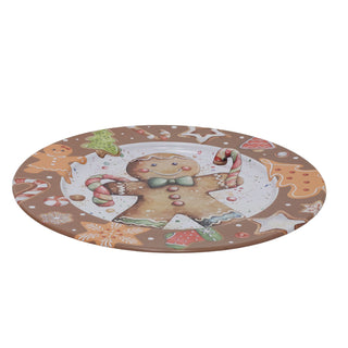Gingerbread Christmas Tin Platter | Round Christmas Serving Tray Platter - 33cm