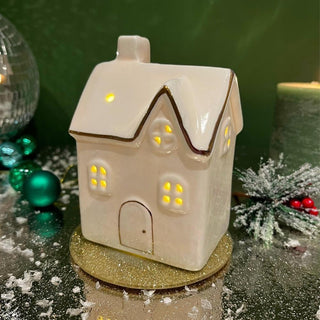 White Ceramic LED Christmas House | Light Up Mini Christmas Village Ornament