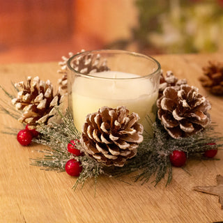 Christmas Wreath Scented Fragranced Candle Pot Ornament ~ Xmas Table Centrepiece Decoration ~ Red Wax - Spiced Apple & Cinnamon