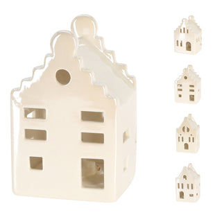 10cm White Ceramic LED Christmas House | Light-Up Ornament | Design Varies