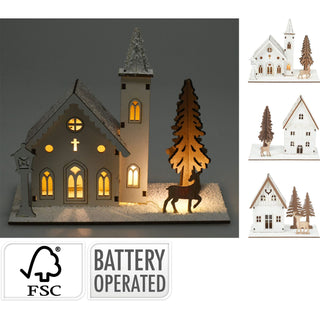 Light Up Wooden Christmas House | LED Winter Scene Ornament Christmas Decoration