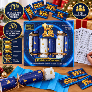 Set of 6 The 1% Club Christmas Crackers, 30cm Quiz Game with 30 Questions