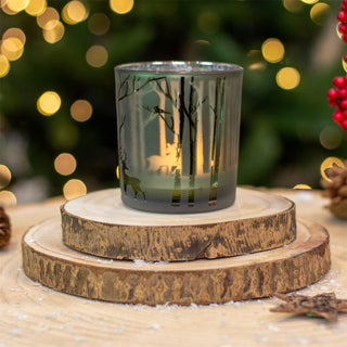 Silhouette Christmas Tealight Holder | Frosted Green Glass Candle Holder - 8cm