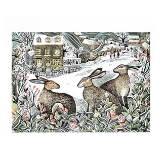 We Three Hares Advent Calendar Greetings Card | Christmas Advent Card & Envelope