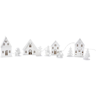 LED Christmas Village | 10-Piece Wooden Christmas Scene with 4 Light-Up Houses