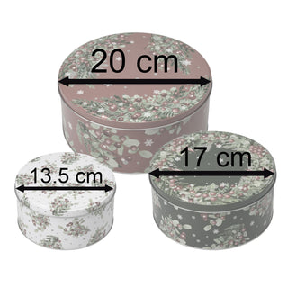 Set of 3 Holly Christmas Tins | Festive Round Nesting Cookie & Storage Tins