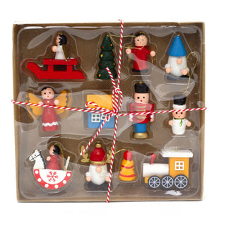 12-Piece Wooden Christmas Tree Ornaments | Traditional Tree Hanging Decorations