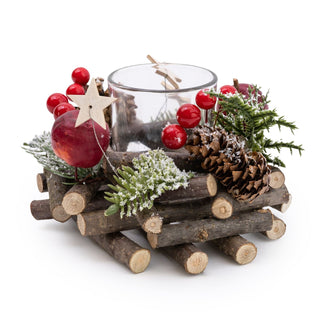 Traditional Pinecone & Berries Wooden Christmas Wreath Tealight Candle Holder