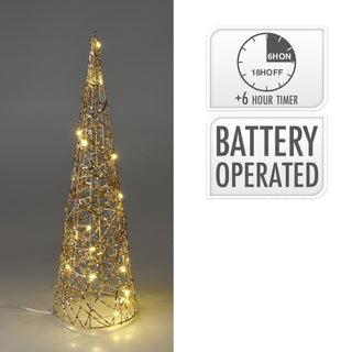 Gold Cone LED Christmas Tree | Warm White LED Pre-Lit Tree with Timer - 40cm