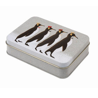 Sara Miller Small Rectangle Christmas Penguin Tin | Trinket Keepsake Tin Box