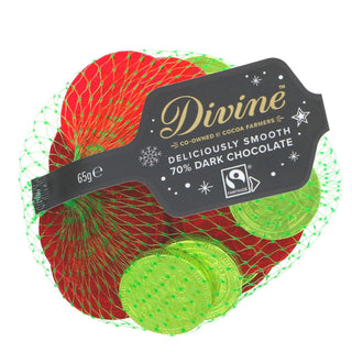 Divine Fairtrade 70% Dark Chocolate Coins | Vegan Dark Chocolate Money - 65g