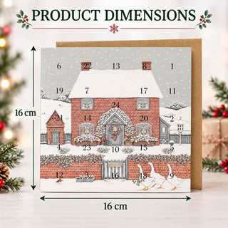 Christmas Cottage Advent Calendar Greetings Card, 16cm Snowy Cottage 24 Doors