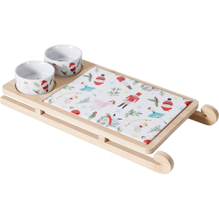 Christmas Sleigh Serving Board Set with Ceramic Platter and 2 Bowls, 33.5 cm