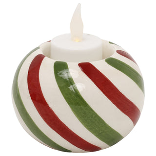 Christmas Candy Stripe Ceramic Candle Holder 9.5x7cm