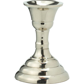 Silver Metal Candlestick | Silver Effect Short Candle Holder Stand - 8cm