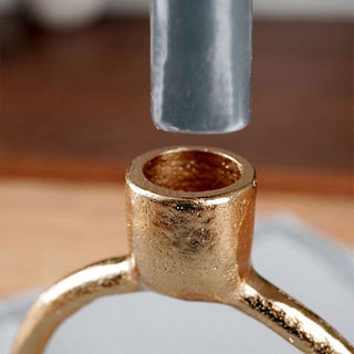 Round Ring Gold Metal Candlestick | Tapered Dinner Candle Holder - 15 cm