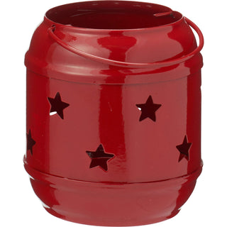 Set of 3 Red Metal Tealight Candle Hanging Lanterns, Moroccan Style Cut-Out