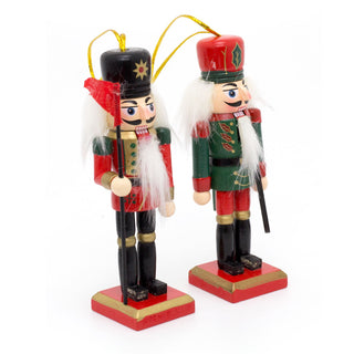 Set Of 2 12cm Traditional Christmas Nutcracker Soldiers | Christmas Figures Hanging Christmas Decorations | Christmas Ornaments Tree Baubles