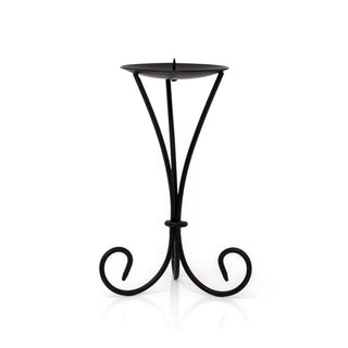 Tall Black Metal Scroll Candle Holder | Pillar Candle Holder Candlestick - 21cm