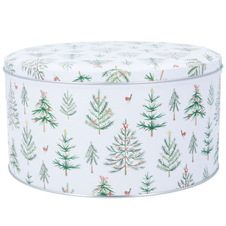 Christmas Trees Cake Tin | Round Metal Storage Tin for Seasonal Bakes 24 x 12cm