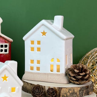 White Ceramic LED House | Christmas Village Light Up House Festive Ornament