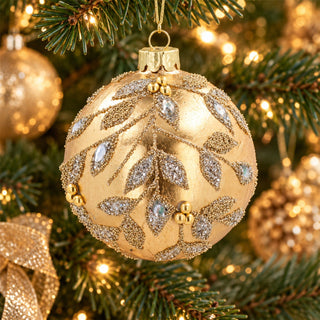 Gold Beaded Vine Glass Christmas Bauble, Gisela Graham Decoration 8cm