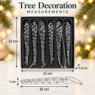 Set of 6 Glass Icicle Christmas Tree Decorations, Gisela Graham Clear Twists