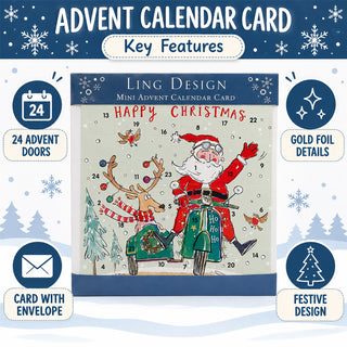 Advent Calendar Card, 24 Doors with Santa & Reindeer Christmas Design