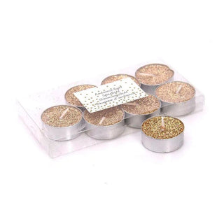 Pack Of 8 Gold Glitter Tealight Candles | Gold Wedding Christmas Tea Lights