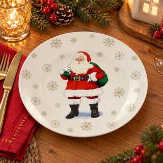 Ceramic Santa Claus Christmas Dinner Plate, 26.5cm Festive Snowflake Design