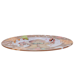 Gingerbread Christmas Tin Platter | Round Christmas Serving Tray Platter - 33cm