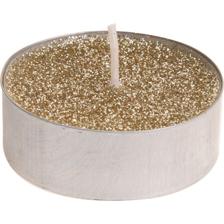 Pack Of 8 Gold Glitter Tealight Candles | Gold Wedding Christmas Tea Lights