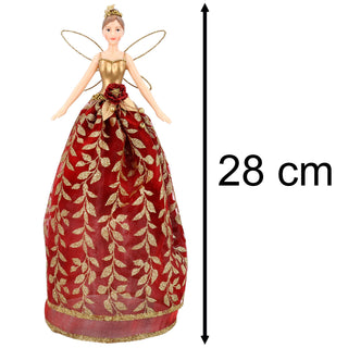 Red Fairy Christmas Tree Topper | Gold Leaf Fairy Angel Tree Ornament - 28cm