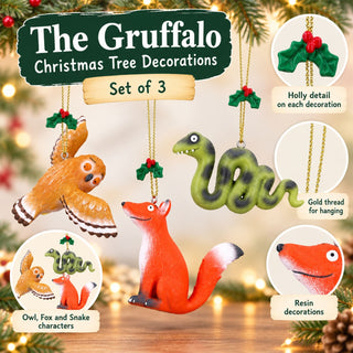 Set Of 3 Gruffalo Christmas Tree Decorations, Owl, Fox and Snake, Gisela Graham