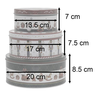 Set of 3 Traditional Christmas Storage Tins | 3-piece Round Kitchen Nesting Tins