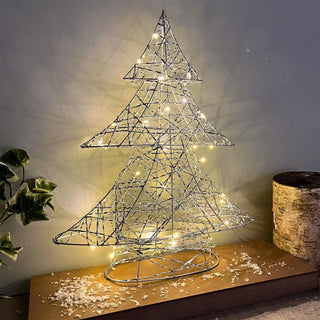 Silver Christmas Tree Light | Silver Wire LED Standing Tree Decoration - 30cm