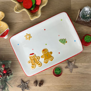 Ceramic Rectangle Christmas Gingerbread Plate Serving Dish Christmas Snack Plate