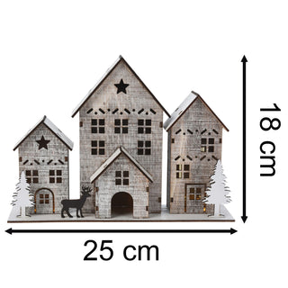 LED Wooden Christmas Scene | Light Up House Christmas Village Ornament - 18x25cm