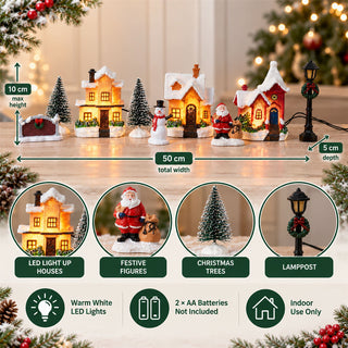 LED Christmas Village Set, 10-Piece Light Up Christmas Street Scene, Warm White