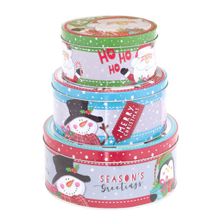 Set Of 3 Jolly Holly Christmas Storage Tins | Triple Festive Round Nesting Tins | Fairy Cake Biscuit Cookie Muffin Treat Storage Tin Trio